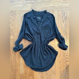 Aerie Black Gauze Button-Down Tunic – Size XS